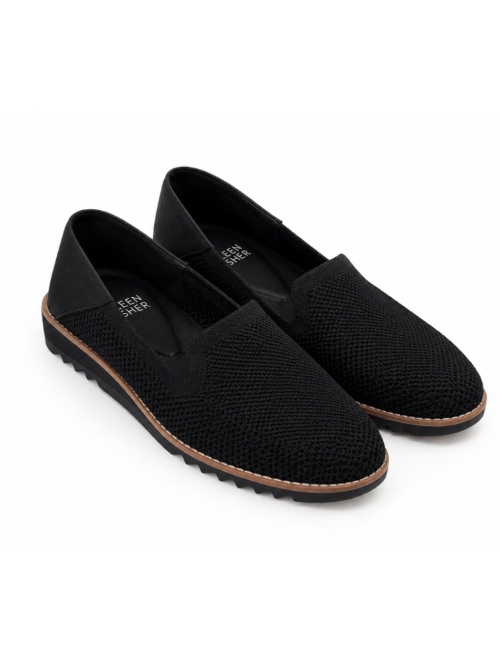 Eileen Fisher Emery Black Stretch Knit Slip On Lug Sole Loafers Size 7